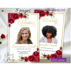 Red Roses Funeral Program 8 pages,Red Roses Memorial Service Program,1-007f,(16f) Red Roses Funeral Program 8 pages,Red Roses Memorial Service Program,1-007f,(16f)